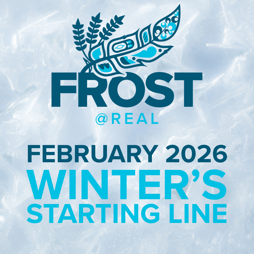 FROST @ REAL logo with a stylized blue feather graphic on an icy background, featuring the text “February 2026 Winter’s Starting Line.