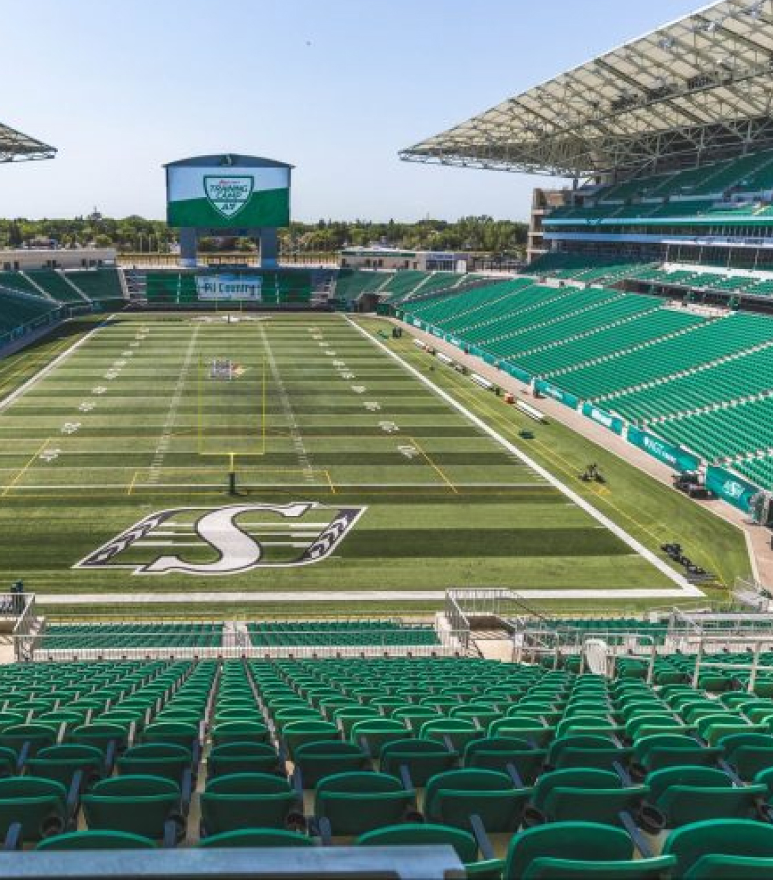 Mosaic Stadium playing field at the REAL District, Regina, SK