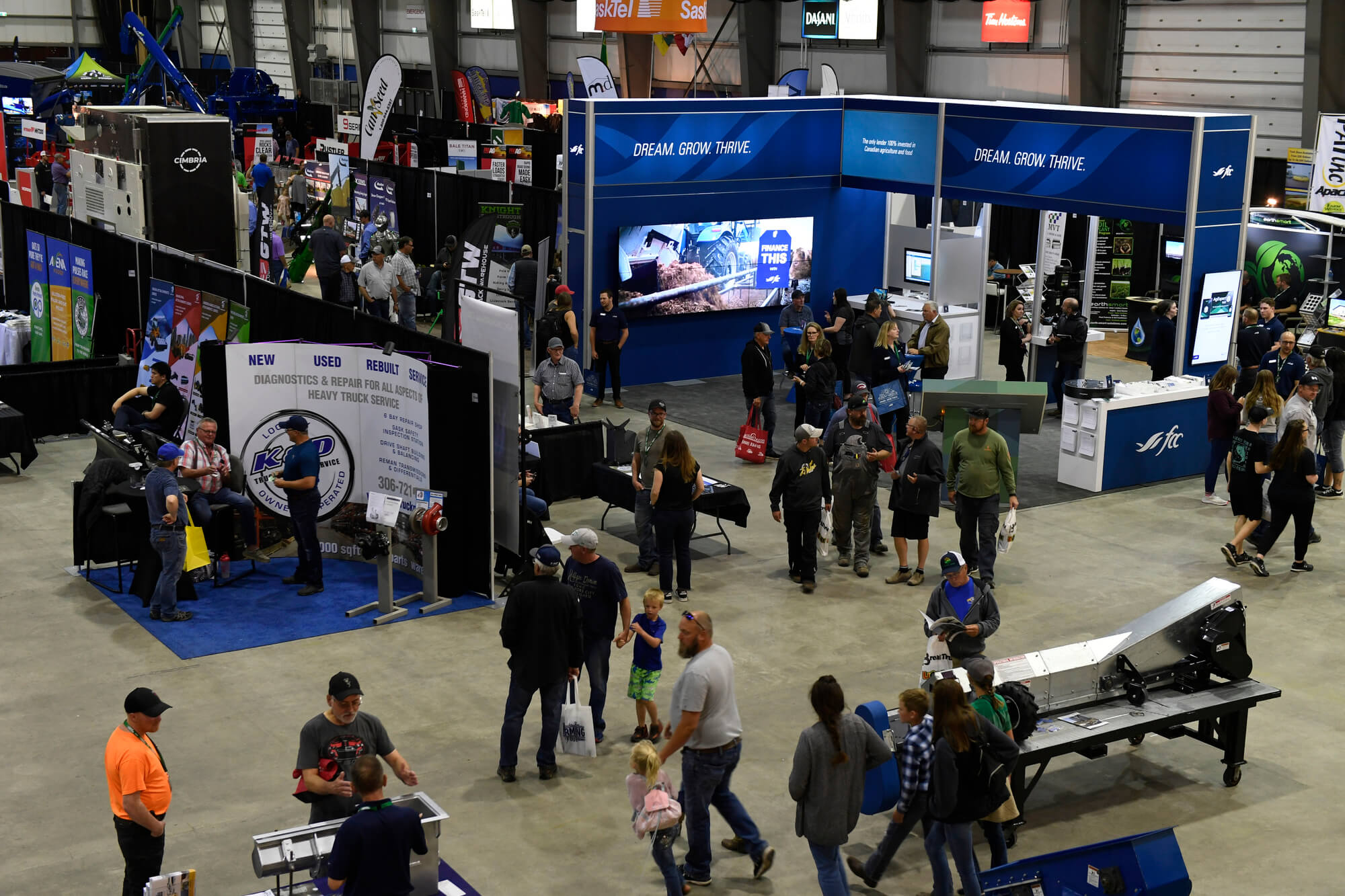 Overhead view of the trade show hall at Canada's Farm Show Regina