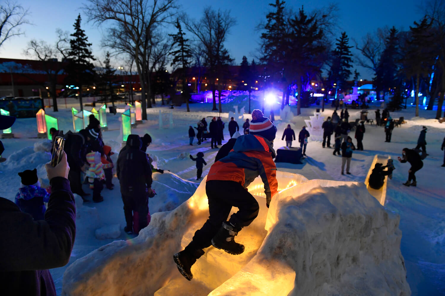 Ice sculpture's and slide at Confederation Park, Regina