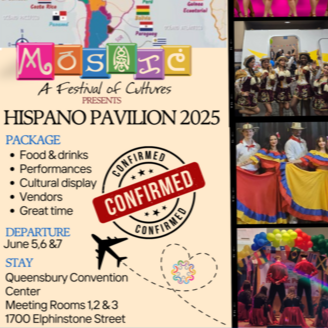 Mosaic Hispano Pavilion 2025, cultural events and location.