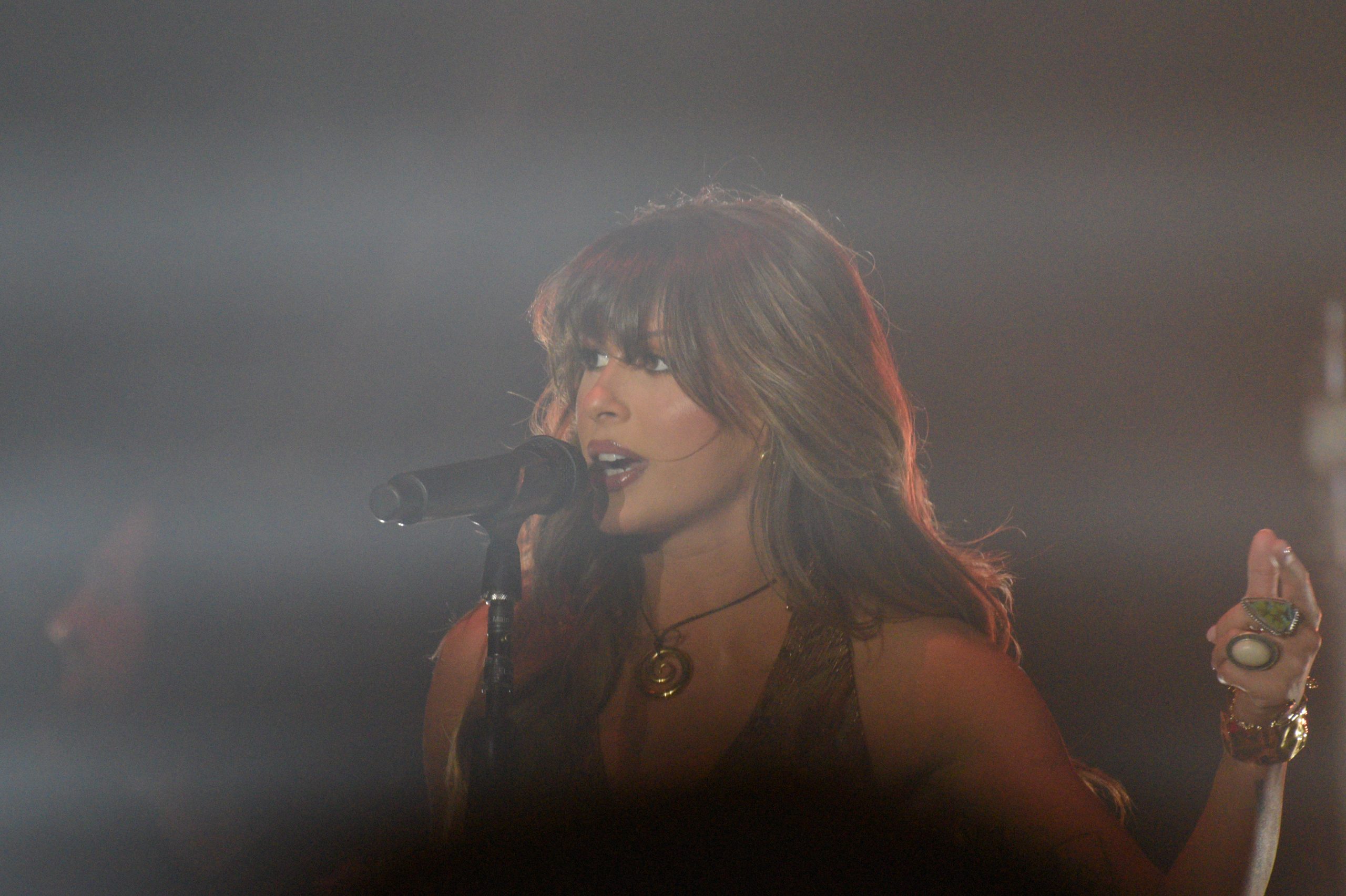 Singer performing passionately on stage with microphone.