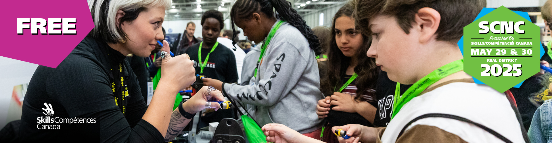 People engaged in hands-on activity at skills event.