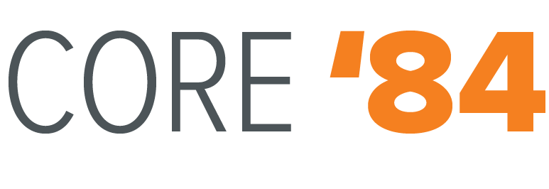 CORE &#039;84 logo, gray and orange text