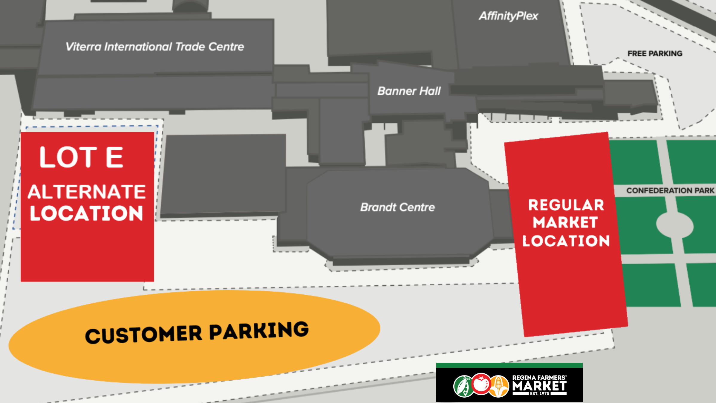 Map showing market and parking locations.