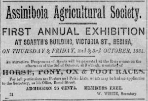 Assiniboia Agricultural Society 1884 exhibition announcement