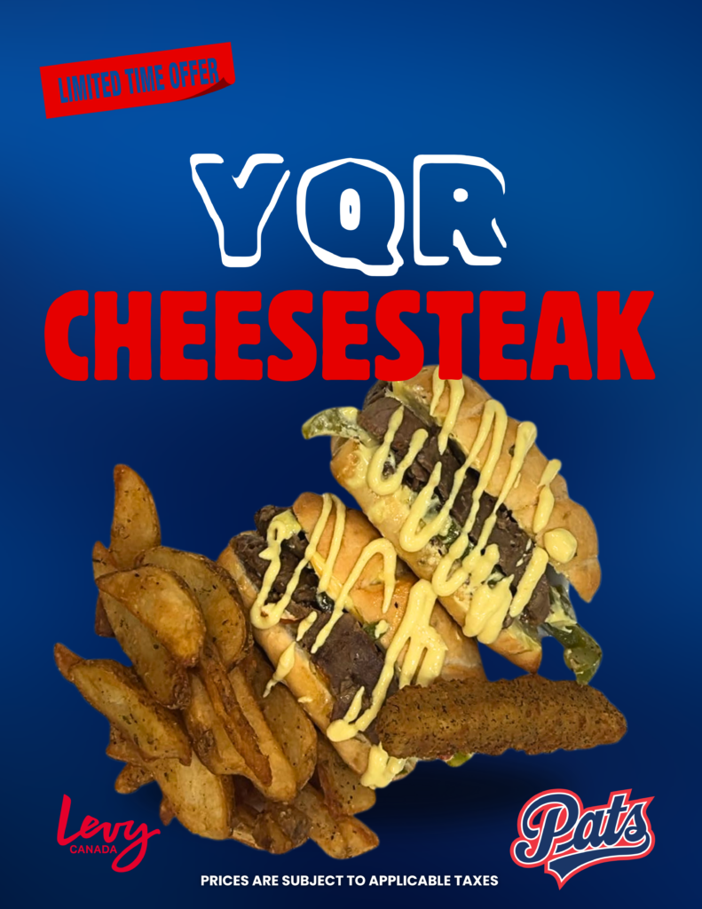 Limited offer YQR cheesesteak with potato wedges.