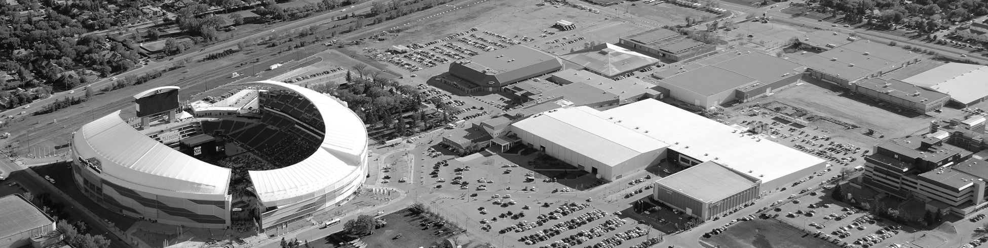 Aerial view of stadium and surrounding area.